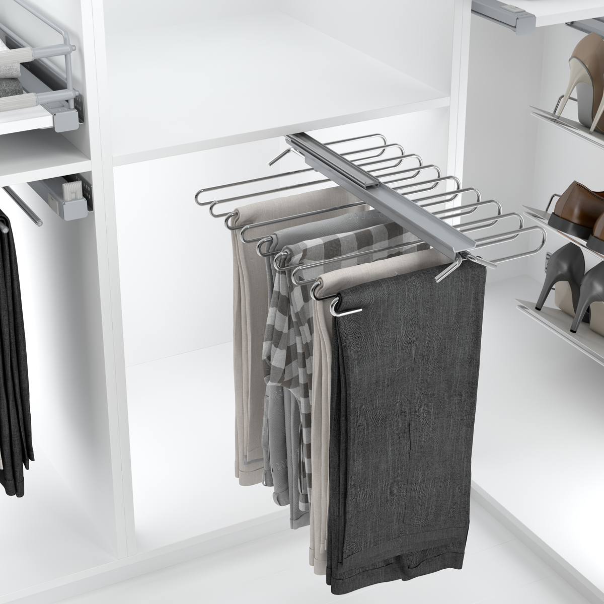 Pullout width adjustable trousers rack transparentbright aluminium  PORPTSEXT